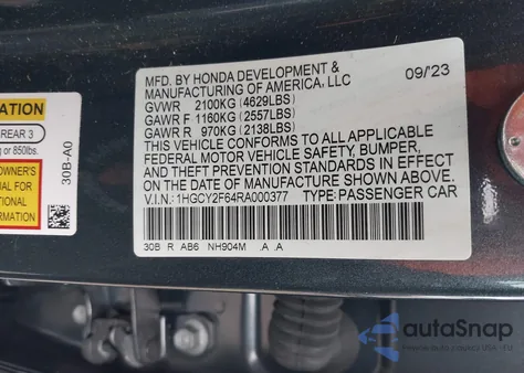 2024 Honda Accord Hybrid Ex-L from USA, damaged, VIN 1HGCY2F64RA000377